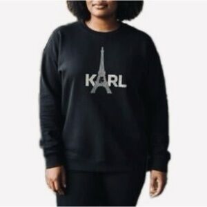 Karl Lagerfeld Eiffel Tower Rhinestone Logo Black Sweatshirt Sz 1X,3X NWT